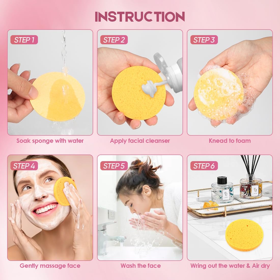 AIDEA 48Count Compressed Facial Sponges-Round, Reusable Makeup Remover Pads, Facial Pads, Natural Cosmetic Spa Sponges for Facial Cleansing, Exfoliating, Sponges for Cleansing, Travel Essentials