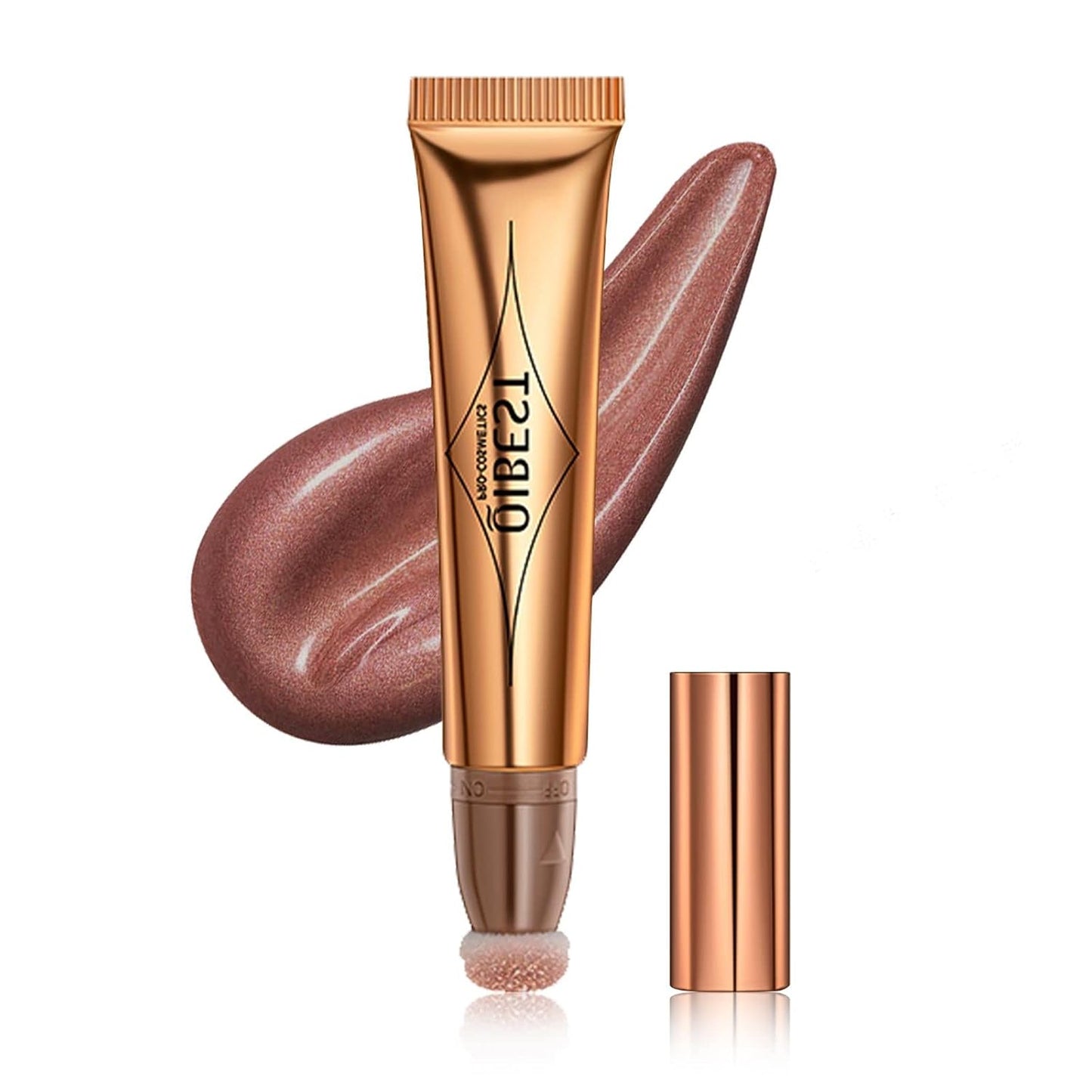 Highlighter Beauty Wand, Cream Liquid Highlighter Makeup Stick, Silky Smooth Face Shimmer Bronzer Stick with Cushion Applicator, Lightweight Body Face Glowing Highlighter, Cruelty-free（Rose Gold）