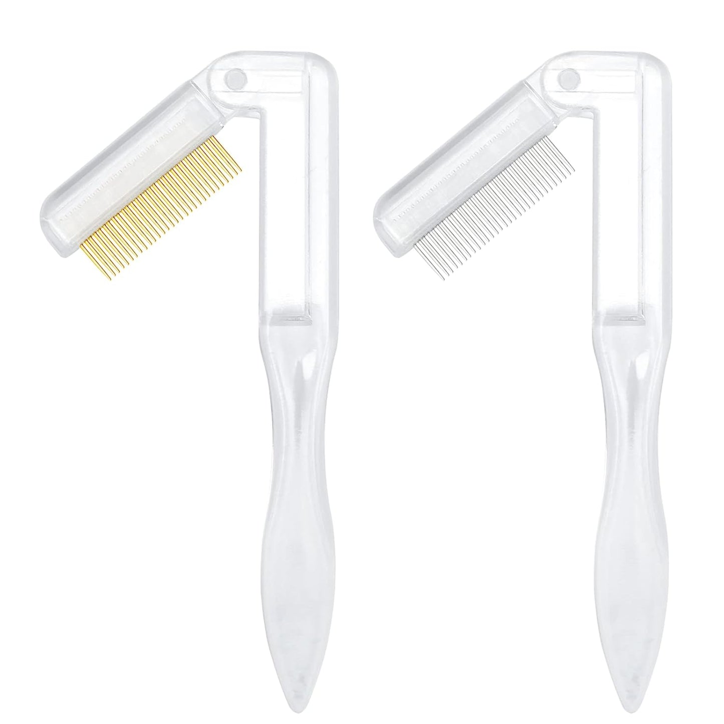 G2PLUS 2PCS Folding Eyelash Comb, Eyelash Separator Tool, White Eyebrow Comb Metal Teeth, Eyelash Brush Tool for Lash & Brow
