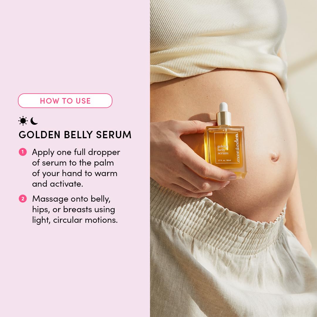 Evereden Golden Belly Serum, 1.7 fl oz. | Clean & Vegan Women's Belly Oil for Pregnancy and Postpartum | Clean Maternity Skincare | Non-Toxic Stretch Mark Oil