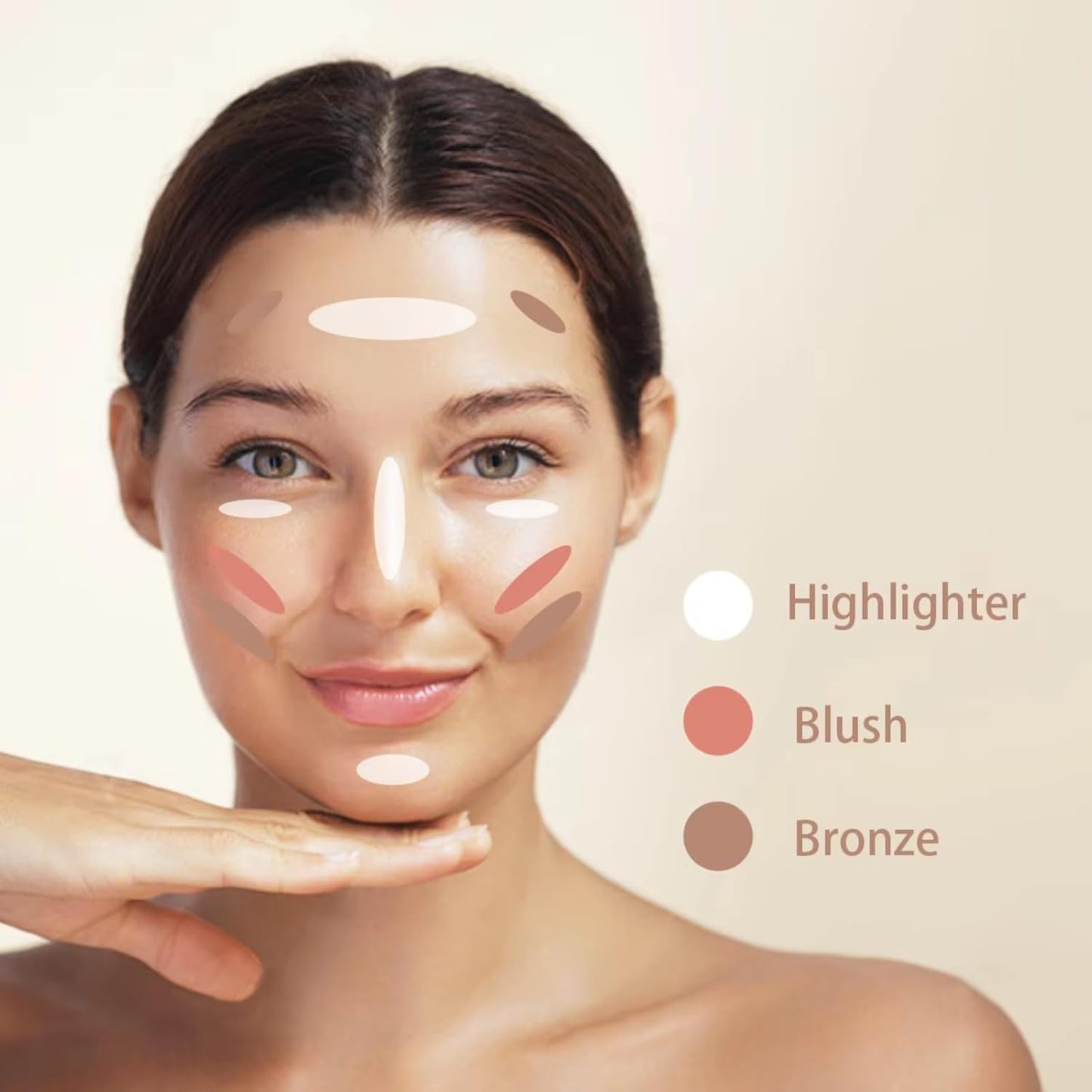 Baked Blush Highlight Bronze Powder 3-in-1 Contour Palette Sculpt Satin Silky Smooth Makeup Palettes Powder (001-Fair)