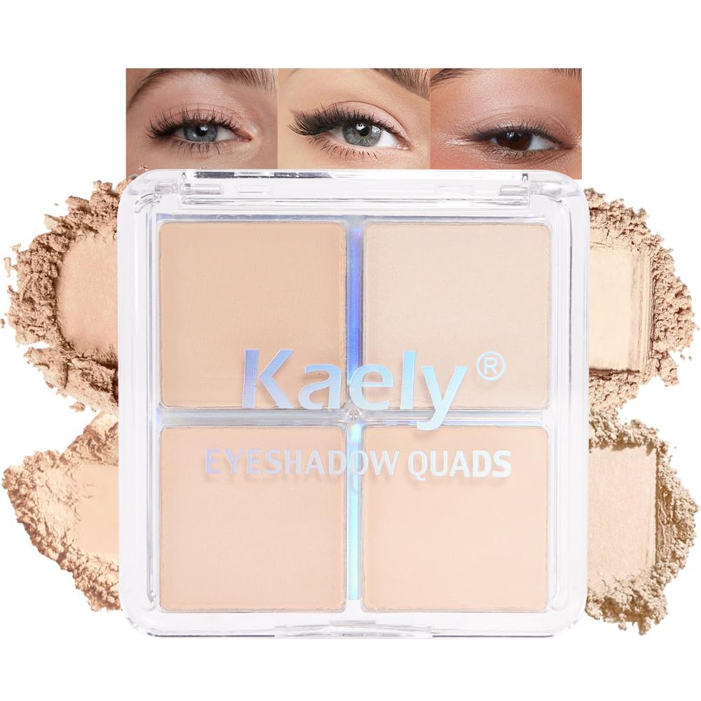 Kaely Powder Eyeshadow Quad, Vanilla Nude Beige Matte Shimmer Eyeshadow Palette Makeup, Neutral Eye Shadow Palette for Older Women Pigmented Waterproof, sombras para ojos, Blendable, Cruelty-free, 10