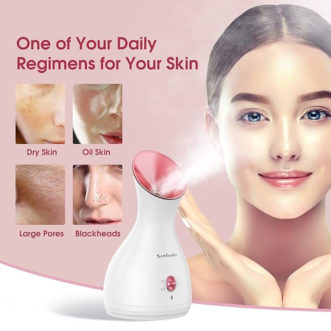 Newbealer 2in1 Facial Steamer, Hot Mist Facial Aromatherapy Humidifier Atomizer, Large Face Steamer Unclogs Pores Sinuses Moisturizing, Home Sauna Spa with Eyebrow Set (Red, 170ml)