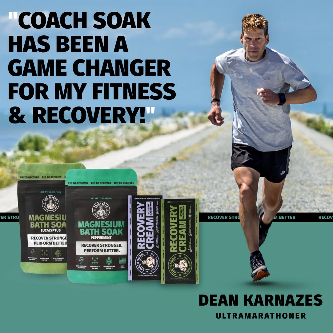 Coach Soak Magnesium Bath Flakes Mint & Lotion Trial Pack - Absorbing Magnesium Cream with Menthol - 0.18 lb (4 Pack) - Mixed Scents