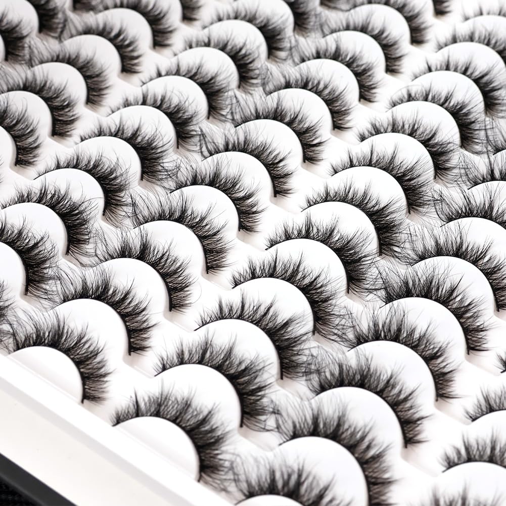 False Eyelashes 48 Pairs Faux Mink Lashes 14mm Wispy Lashes 3D Fluffy Cat Eye Lashes Pack Bulk Wholesale Strip Lashes(style 48-040)