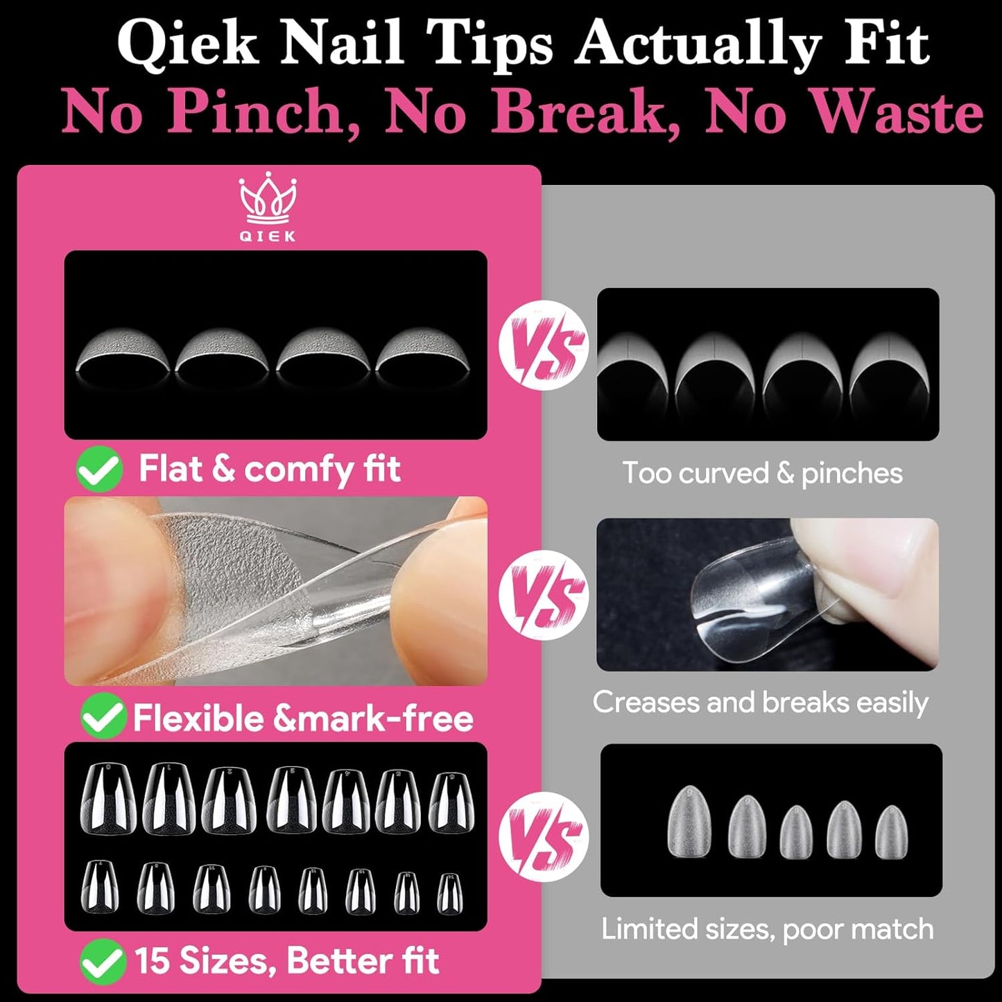 Extra Short Coffin False Nail Tips, 15 Sizes 510 PCS Clear Soft Press On Fake Nail Pre-shaped Half Matte Full Cover Gel Nail Tips Extensions Thick Long Lasting for DIY Beginners & Salon Manicure
