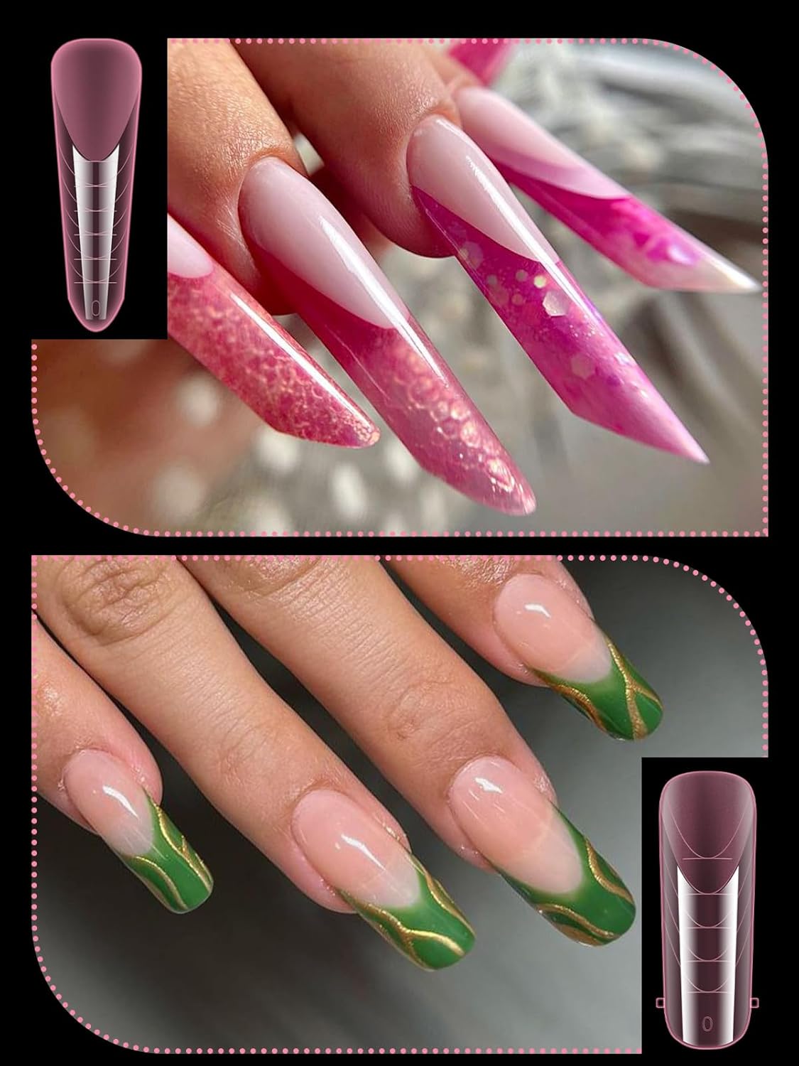 EBANKU Pink Dual Nail Forms, Full Cover Nail Mold Tips Acrylic Nail Extension Tools Scale for Poly Gel Nail Art Salon Nails Design, 96PCS