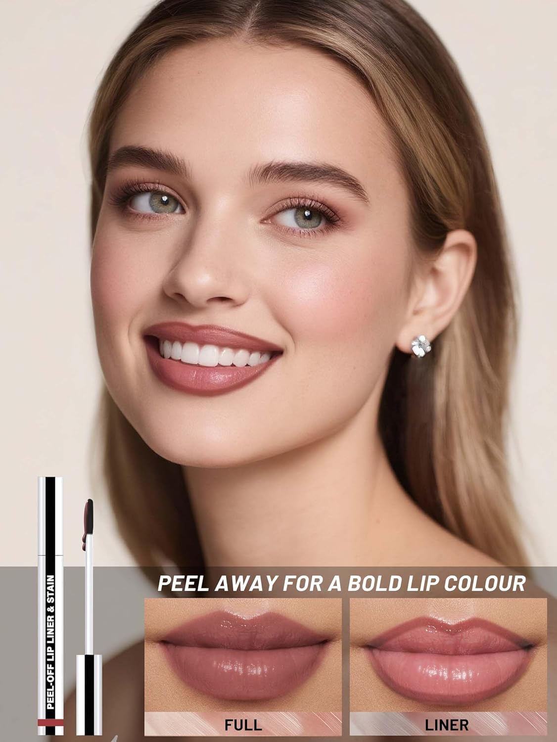 Lip Stain Peel Off Lip Liner Stain with Tweezer, Long Lasting Matte Lip Tint Tattoo, Highly Pigmented Color Lip Makeup, Waterproof Lipstick, Transfer-proof Lipstain for Women, Rose Pink