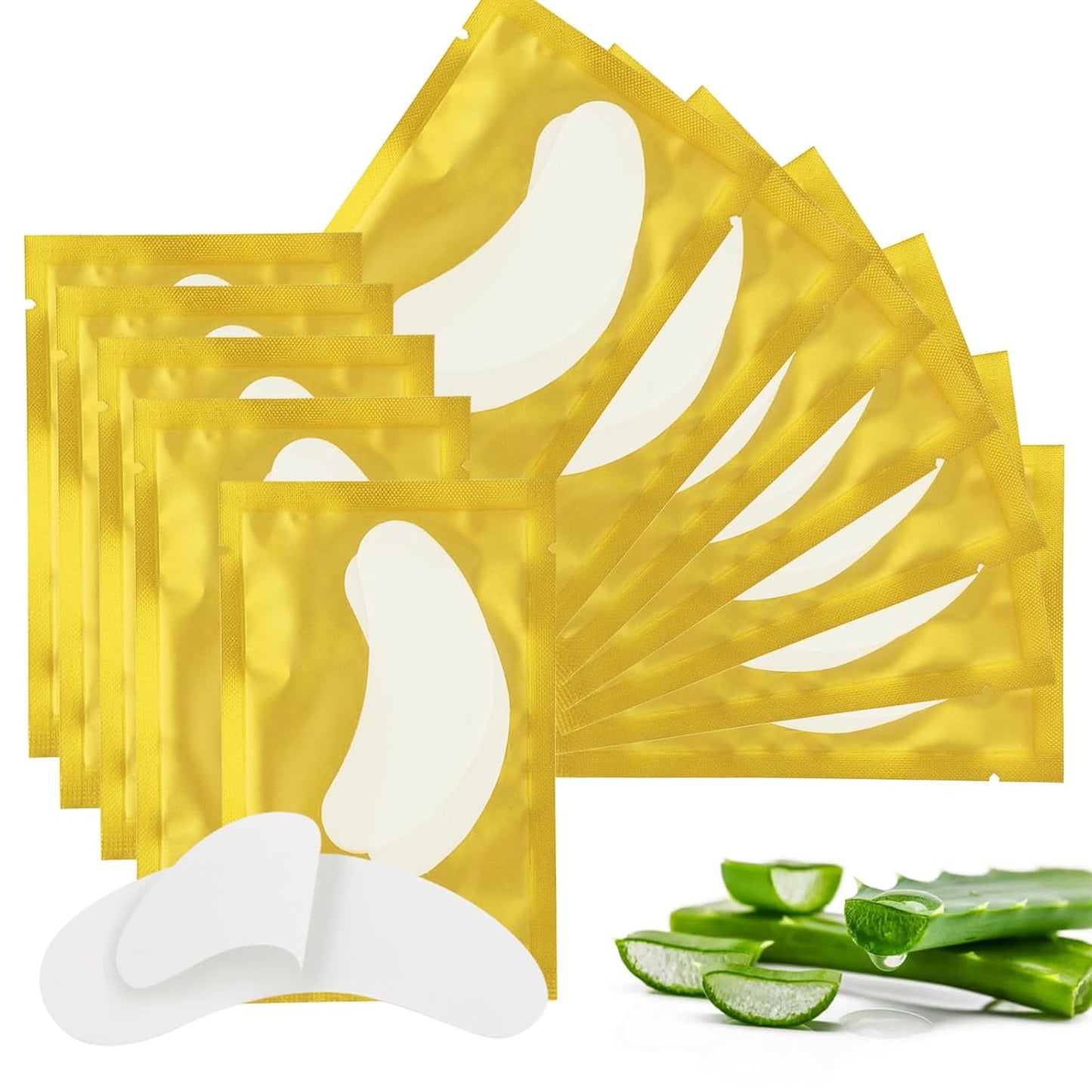 100Pairs Eyelash Extension Gel Patches Kit Natural Hydrogel, Lash Gel Pads for Beauty Makeup Mask Kit Supplies Eye Mask Pads Beauty Tools (Gold)