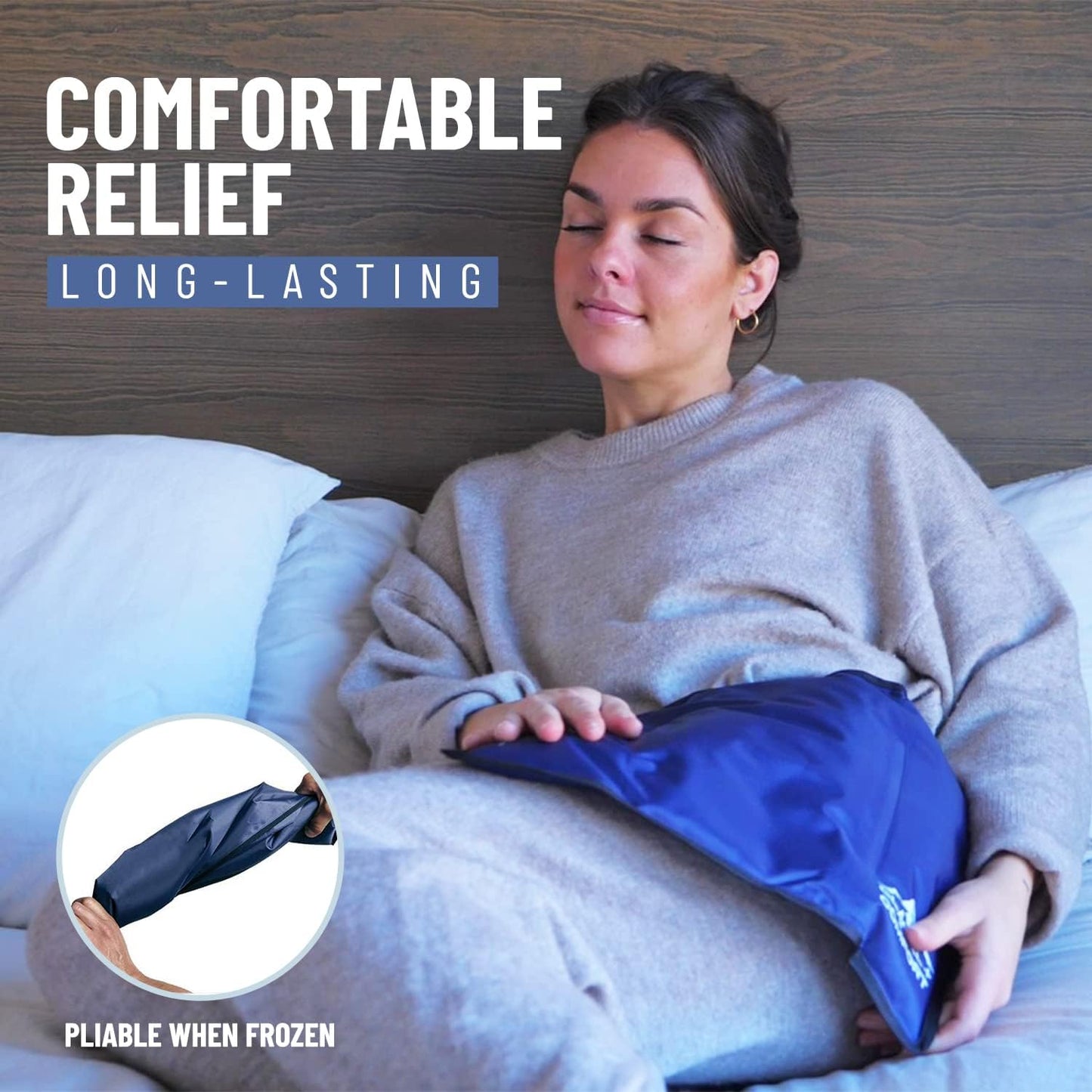 Glacial Comfort Gel Ice Pack for Back Pain - (21''x13'') Reusable Cold Pads Hip, Knee, Shoulder Injuries, Muscle Strains, Migraine & Postpartum Recovery with Flex Technology Compression Pad, Blue