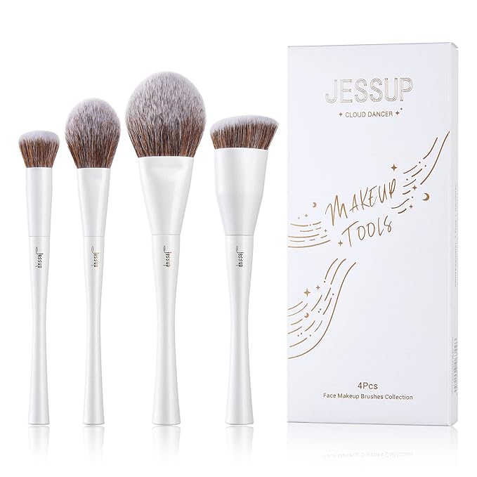Jessup Make up Brushes 4pcs Face Makeup Brushes Set for Foundation Concealer Blush Contour Powder Highlighter, Pearl White T344