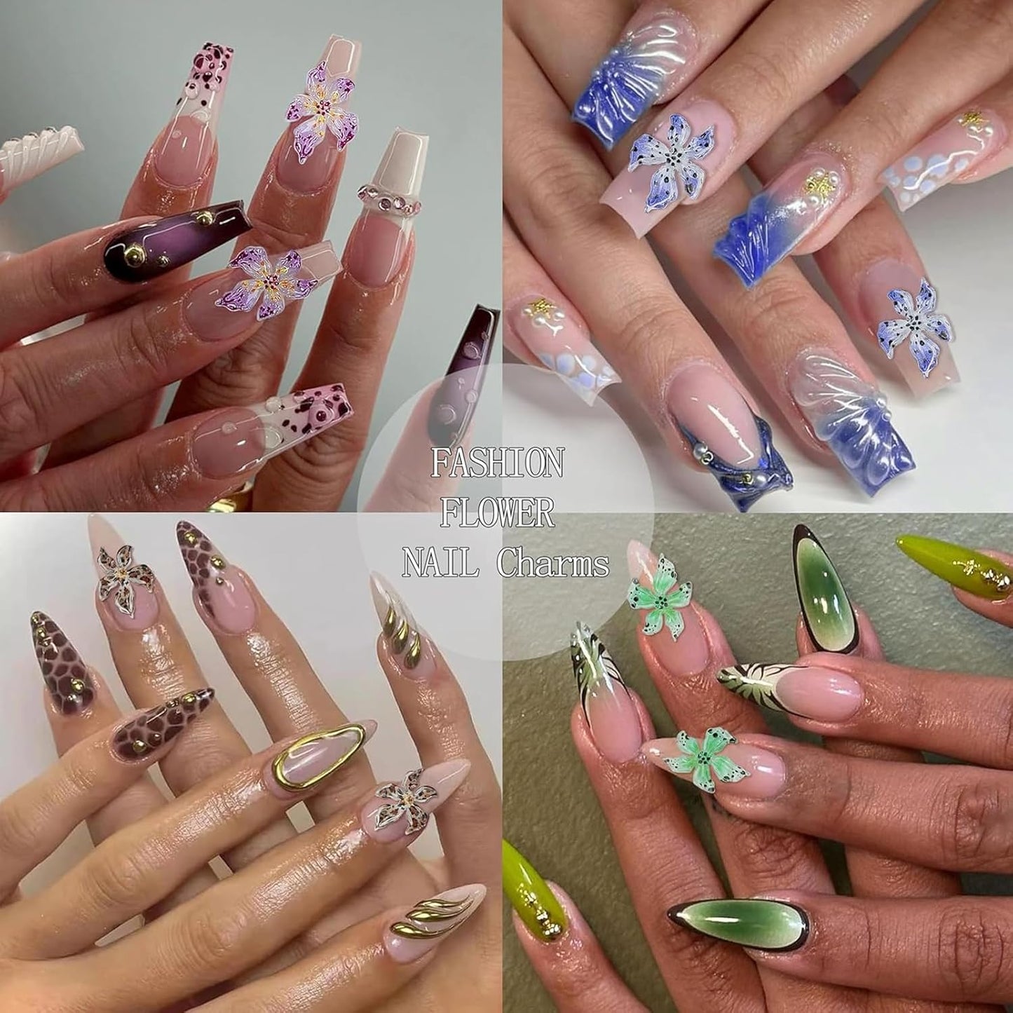 Flower Nail Art Charms with Rhinestones Glue Gel Cream Flatback Pearls Luxurious Nail Gems Supplies Accessories Gold Silver Nails Decoration Pearls for Women Nails Design