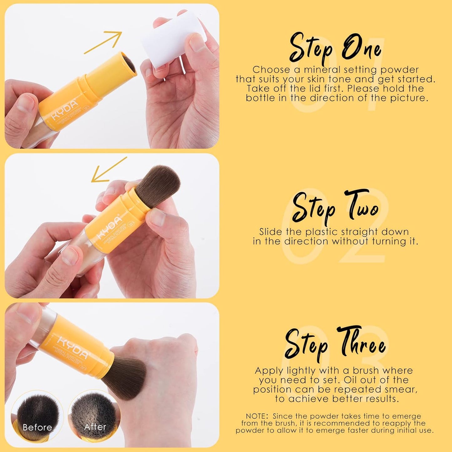KYDA 2 Pcs Mineral Sunscreen Setting Powder, SPF 35, Medium, Mineral Brush Powder, Oil Control Natural Matte Finish, Lasting Lightweight Breathable, All Skin, by Ownest Beauty