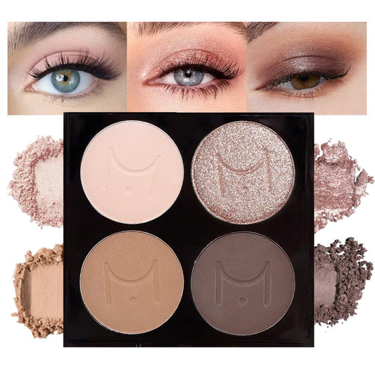 Eyeshadow Quad - Blendable Matte & Shimmer, 4 Shades Nude Champagne, Gold, Light & Dark Brown, Velvety Pigmented Formula, Long-Lasting, Built-In Mirror, Perfect for Older Women 01#