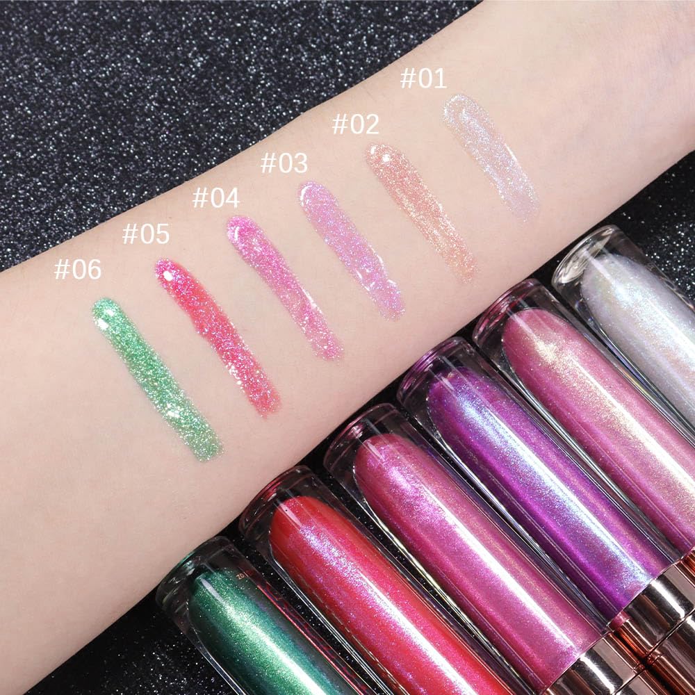 evpct 1Pcs Light Pink Pearlescent Chameleon Shimmer Glitter Lipstick Lip Gloss, Long Lasting Waterproof Glitter Metallic Sparkly Glossy Lip Gloss Tint Liquid Lipsticks Set Lip Stain Makeup for Women