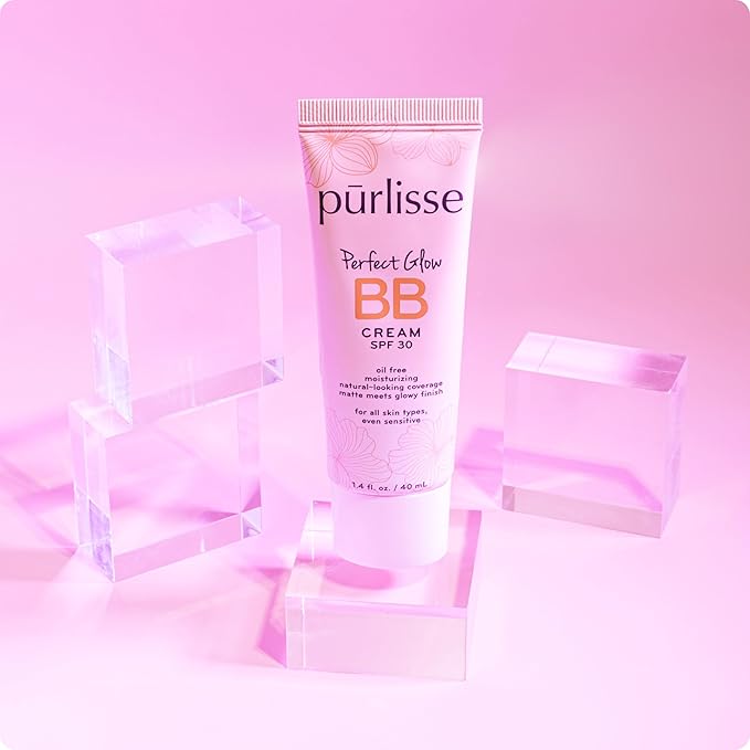 pūrlisse Perfect Glow BB Cream with SPF 30 - Matte Meets Dewy Finish - Enriched with Goji & Hawthorn Berry to Help Improve Skin Texture & Radiance - Light Medium (1.4 oz)