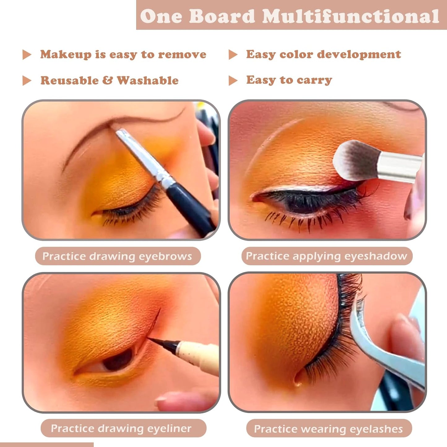 Mannequin Face for Makeup Practice, Makeup Practice Face Board with Makeup Brushes Rhinestones Sticker, Silicone Makeup Mannequin Face for Makeup Artist Supplies(Wheat colored)