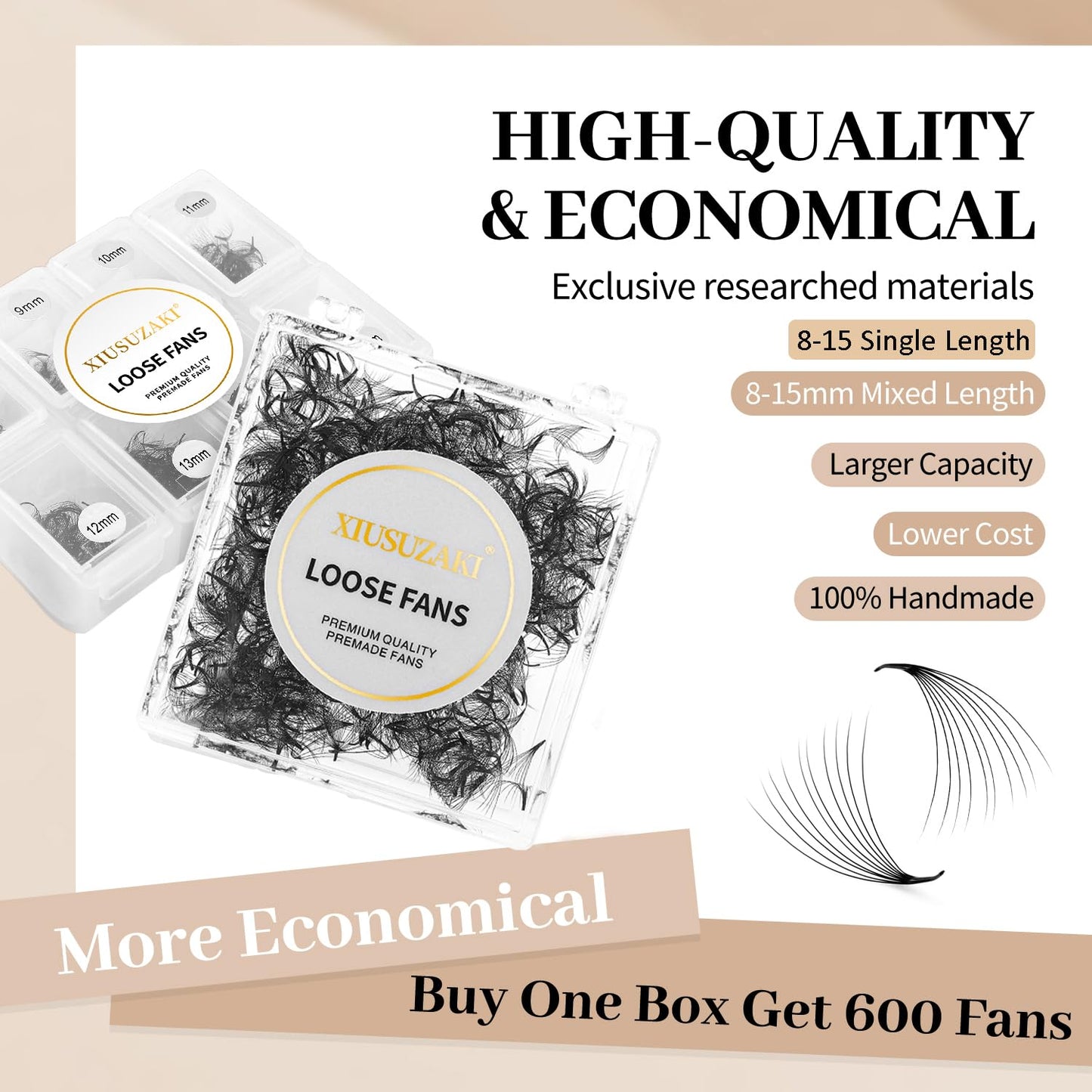 Premade Fans Eyelash Extensions 600 Fans 10D Premade Lash Fans Volume Lash Extensions 0.03 Thickness Eyelash Extension D Curl 13mm Fluffy Soft Handmade Loose Fan(600Fans-10D-0.03-D,13mm)