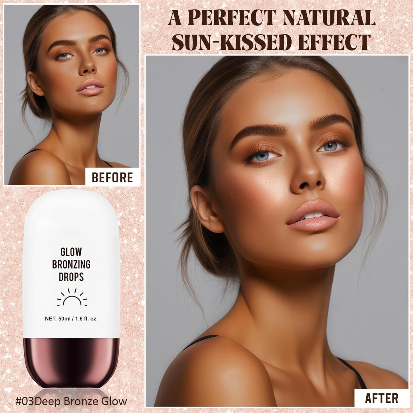 Instant Bronzing Drops, Face and Body Bronzer, Cream Liquid Bronzer Drops for Instant Tan, Bronze Drops, Blendable Lightweight Texture Bronzing Drops for Face - 03