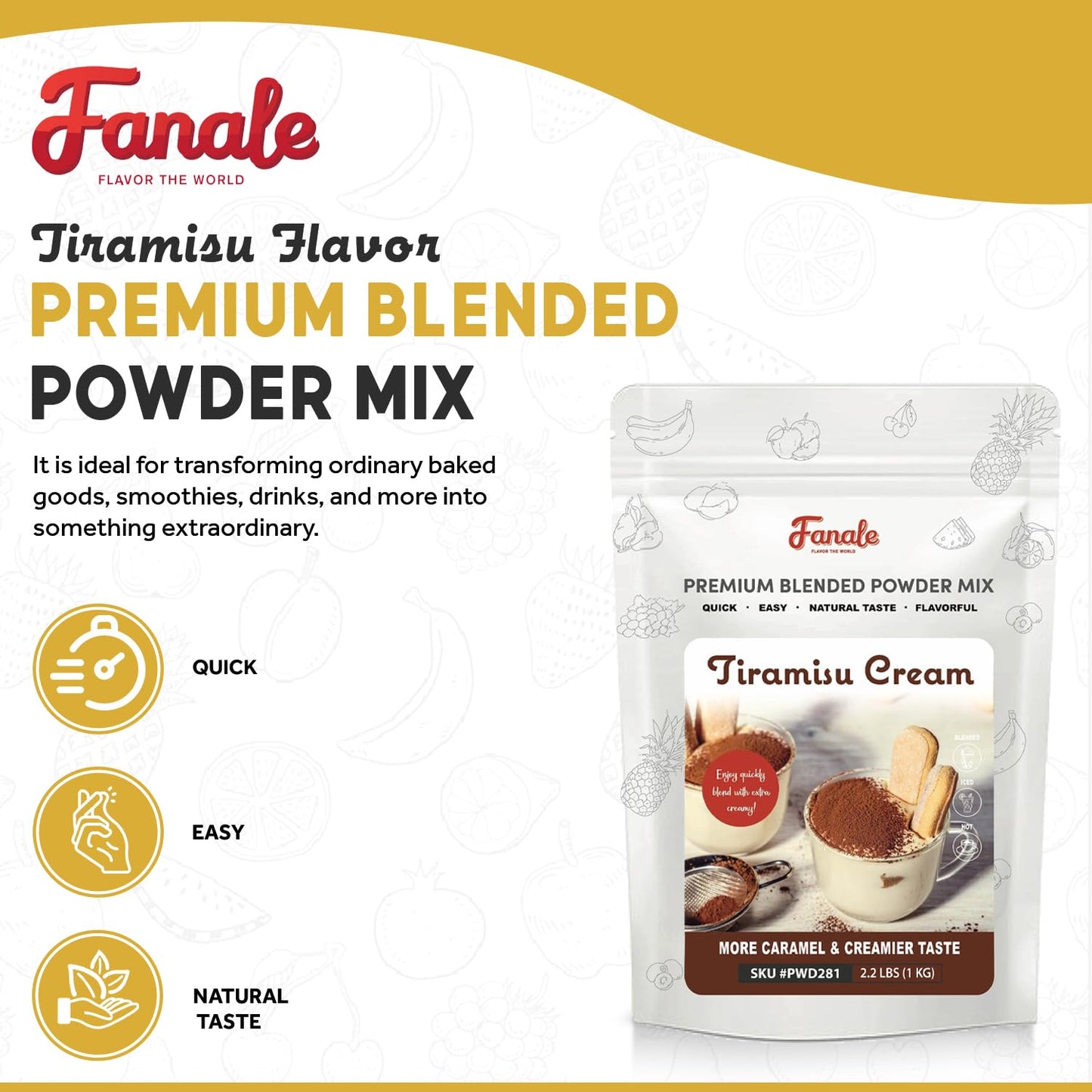 Fanale Premium Tiramisu Bubble Tea Flavoring Powder | Perfect for Baking, Smoothies, Desserts and Drinks | Instant Flavoring Powder for Boba Milk Tea- 2.2 Pounds (Pack of 20).