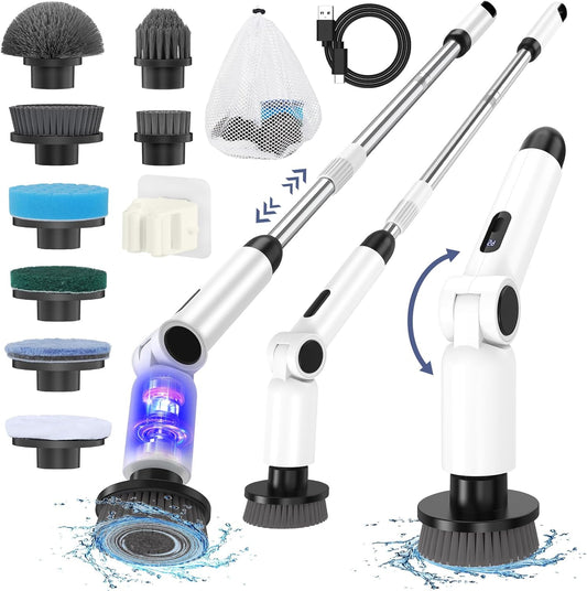 Electric Spin Scrubber, [IPX7 Waterproof ] [50KG Torque] Shower Scrubber with 9 Brush Heads, 2 Speed Mode, 4 Adjustable Angles, Electric Brush for Cleaning for Bathroom Floor Tile