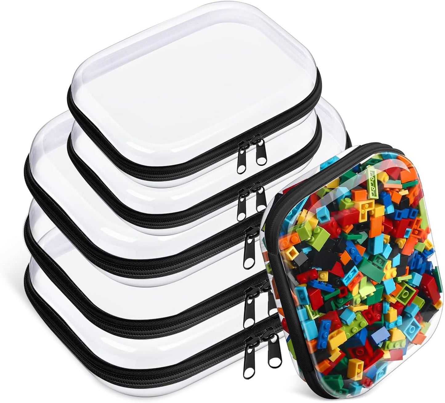 6 Pcs Clear Hard Zipper Case Hard-Sided Premium Storage Case Plastic Clear Hard Shell Zipper Pouch Portable Travel Organizer Box for Travel Building Blocks Puzzles Cosmetics Makeup Supplies (Black)