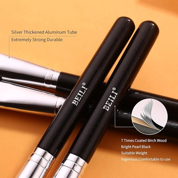 BEILI Makeup Brushes 12pcs Makeup Brushes Set with Holder Premium Synthetic Kabuki Foundation Brush Blending Blush Concealer Full Face Makeup Brushes Kit With Gift Box(Black)