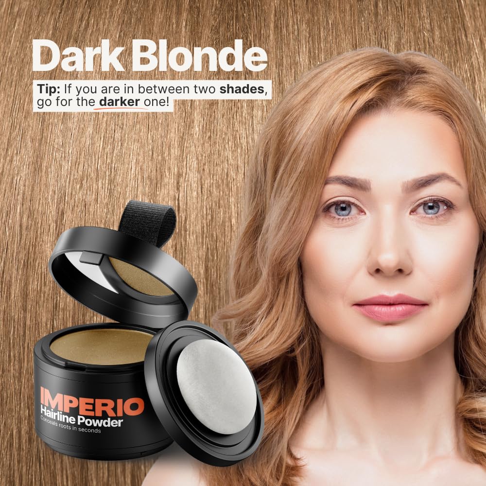 IMPERIO Root Touch Up Hair Powder for Concealing Hair Loss instantly - Hairline Powder for Women & Men - Water resistant Root Cover Up for Thinning Hair in Premium Hairdressing Quality (Dark Blonde)