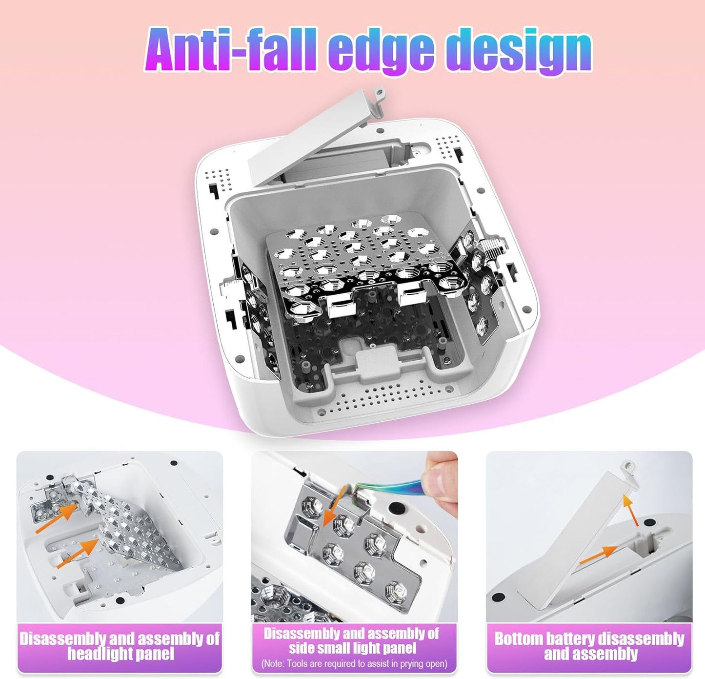 Interchangeable Light Panel & Battery - Cordless Rechargeable 72W UV LED Nail Lamp with Metallic Reflector & Base, Professional Salon-Grade Wireless Gel Nail Dryer Fast Curing Light (Pink)