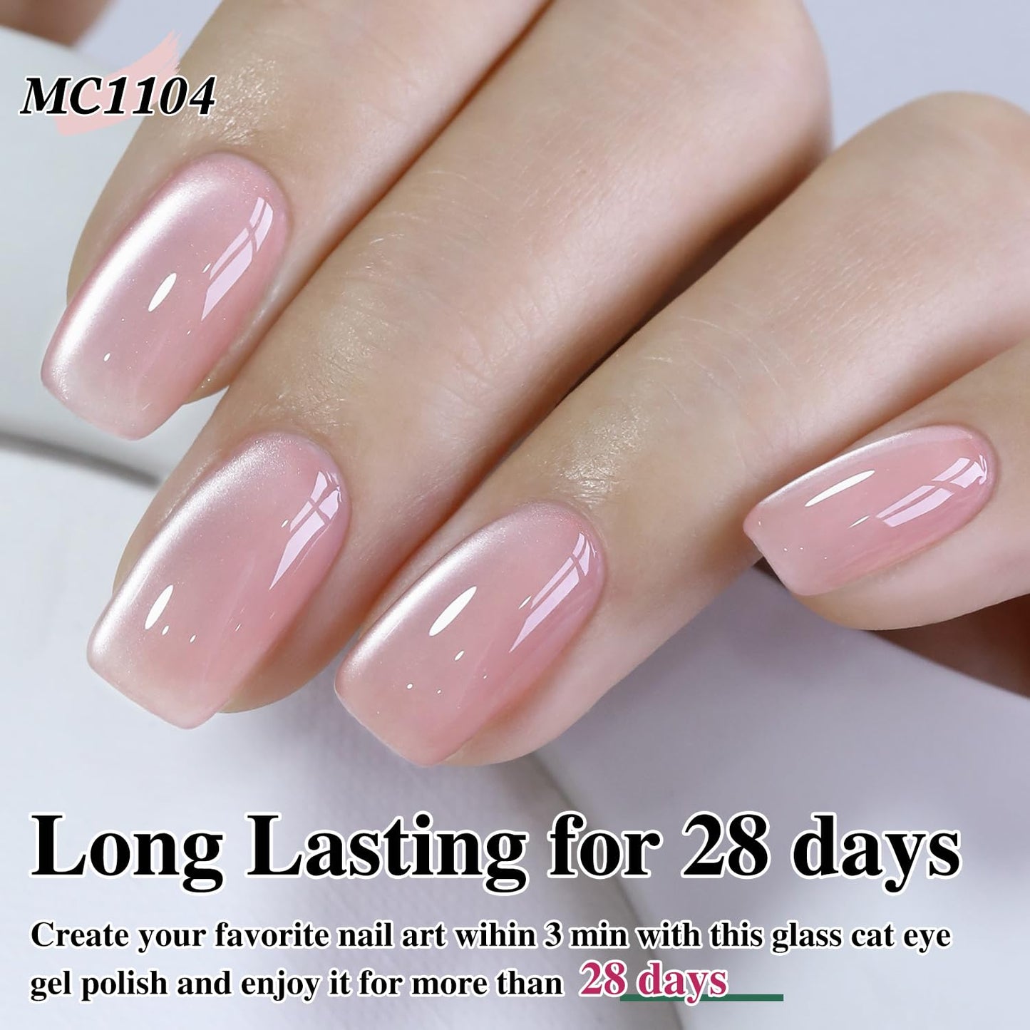 Double Rhythm Jelly Glass Cat Eye Gel Polish with Magnet 15ML Holographic Glitter Shimmer Translucent Sheer Color Magnetic Nail Polish Salon DIY at Home (Jelly Pink Nude-MC1104)