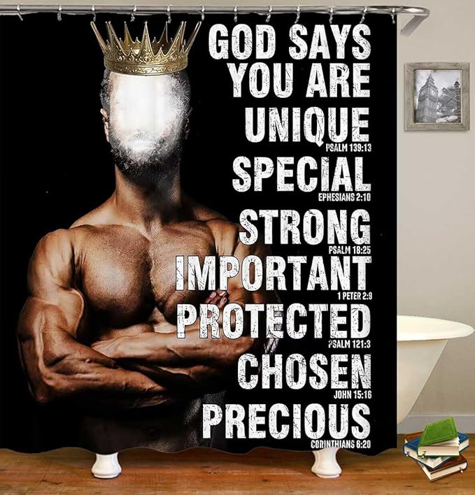 4PCS African American Shower Curtain Set, Black Shower Curtain, Black King Afro Black Man Bathroom Decor, Non-Slip Bath Mat, Positive Motivational Inspirational Gifts for Men, Man Cave Decor