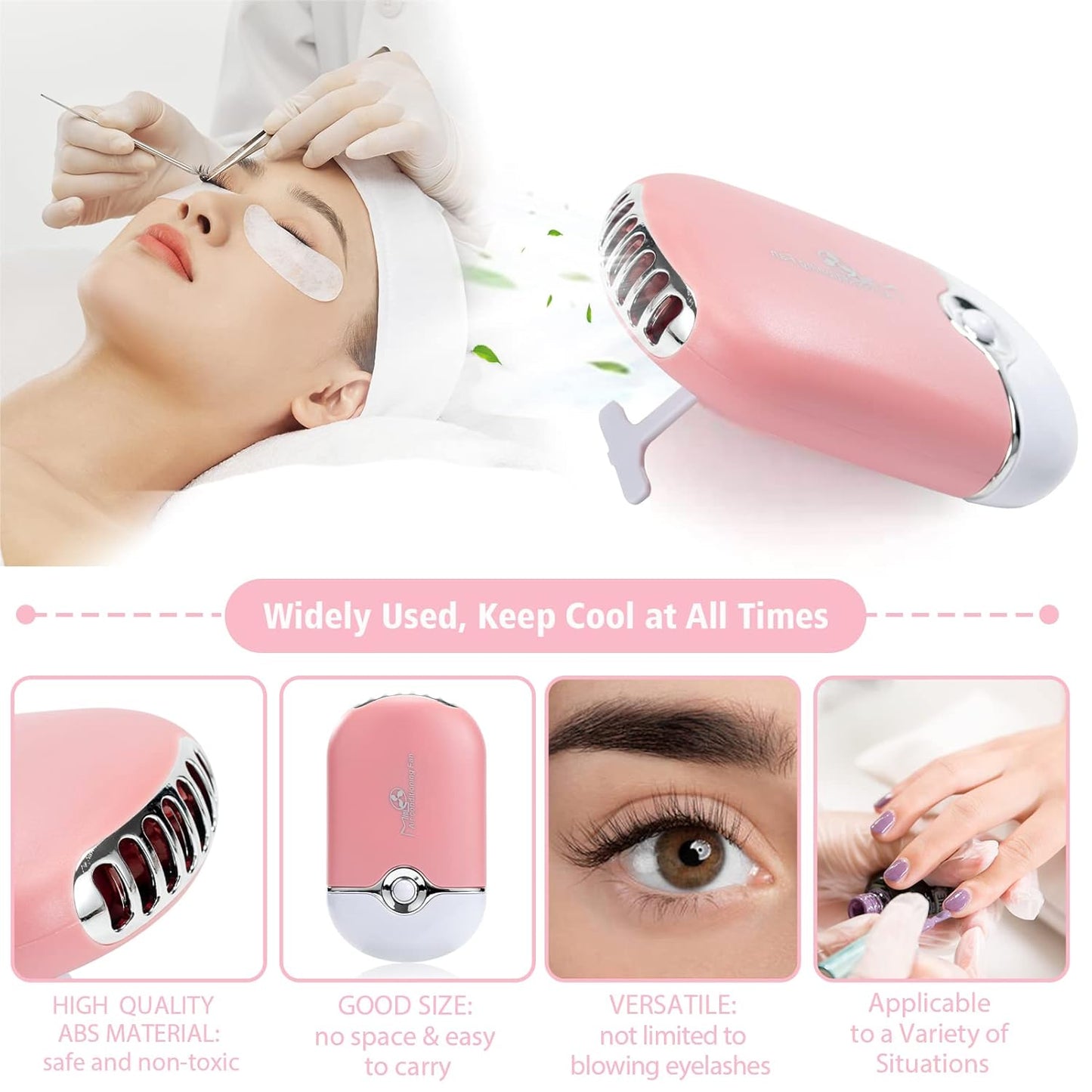 3.38OZ Eyelash Extension Cleanser Lash Mousse Lash Shampoo for Extensions, USB Mini Portable Fan Rechargeable Electric Handheld Air Conditioning Lash Shampoo Brush Plastic Wash Bottle (lash fan-pink)