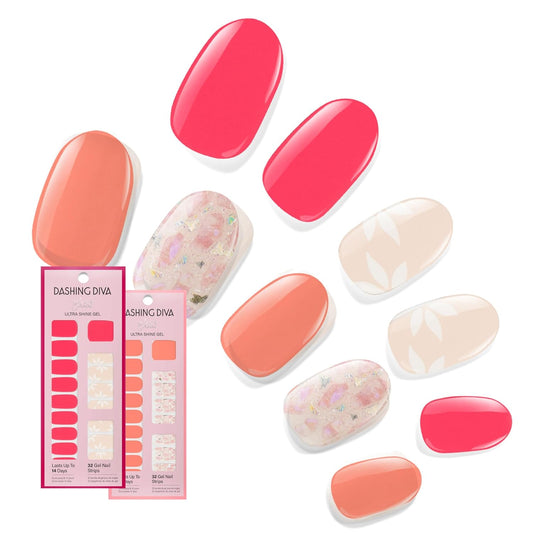Dashing Diva Gloss Nail Strips Bundle - The Vivids Collection - Fruit Punch Petals & Papaya Breeze - UV Free, Chip Resistant, Long Lasting Gel Stickers - Contains 2 Sets