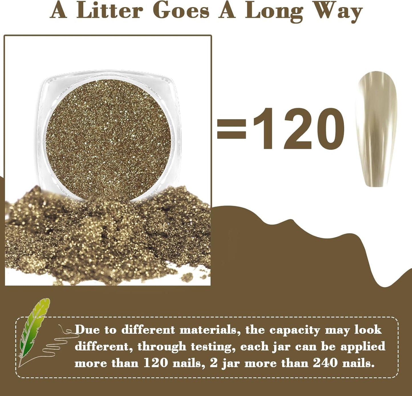 Allstarry Chrome Nail Powder 2pcs Metallic Mirror Effect Dust Glitter Glazed Manicure Decoration Reflective Pigment for Gel Polish Nail Art Decoration Resin Craft, Festivals - Champagne Gold