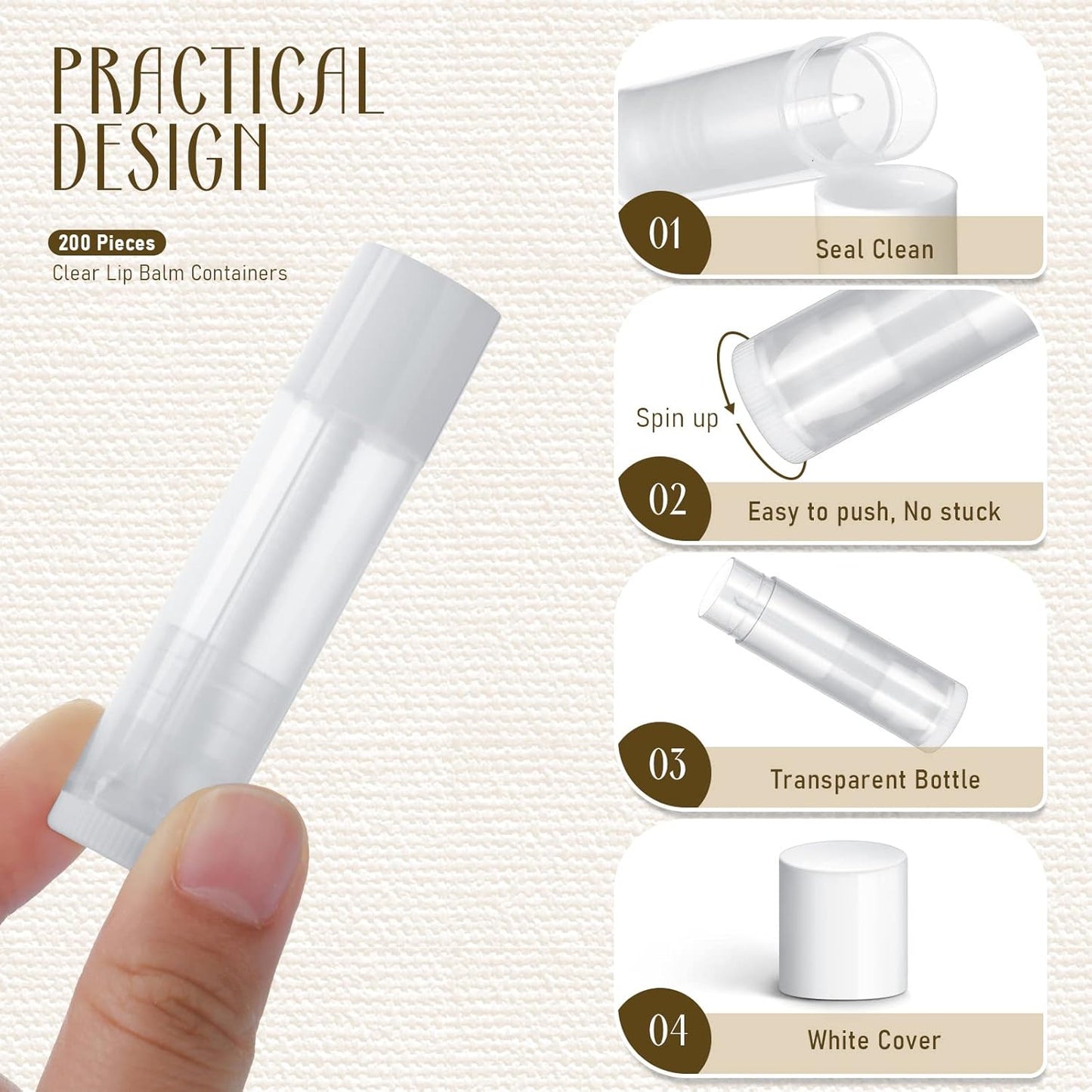 Nuanchu 200 Pcs Lip Balm Tubes Empty Lip Gloss Tubes Bulk Women 0.186 Oz/ 5.5 ml Lip Gloss Container Kit Clear PVC Lip Containers with Caps for DIY(White, Clear)