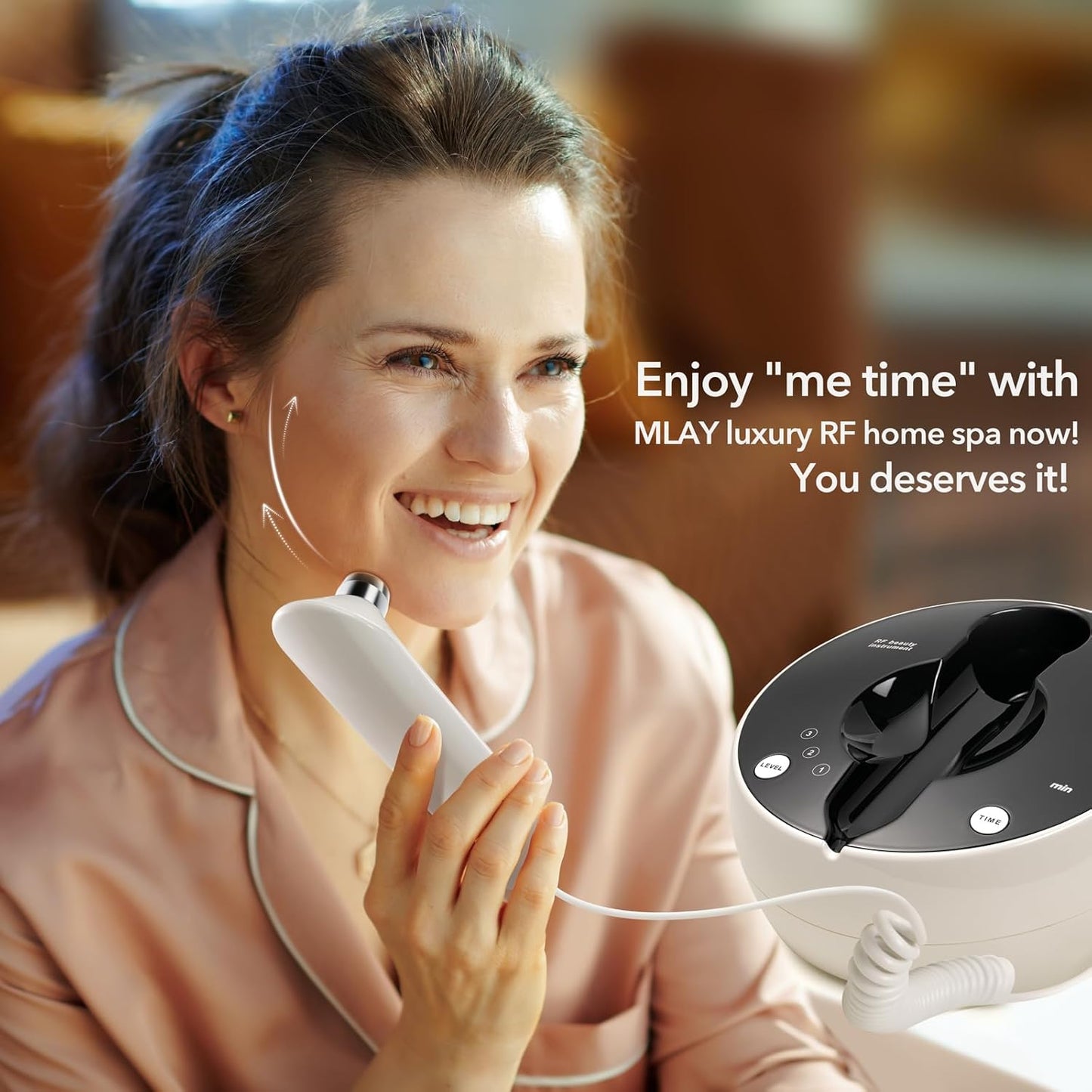 MLAY Professional RF Beauty Machine, Radio Frequency Face Machine with 2 Probes, at Home Radio Frequency Skin Tightening for Lifting, Wrinkle Reducing, Anti Aging - Salon Effects（Gel Included）