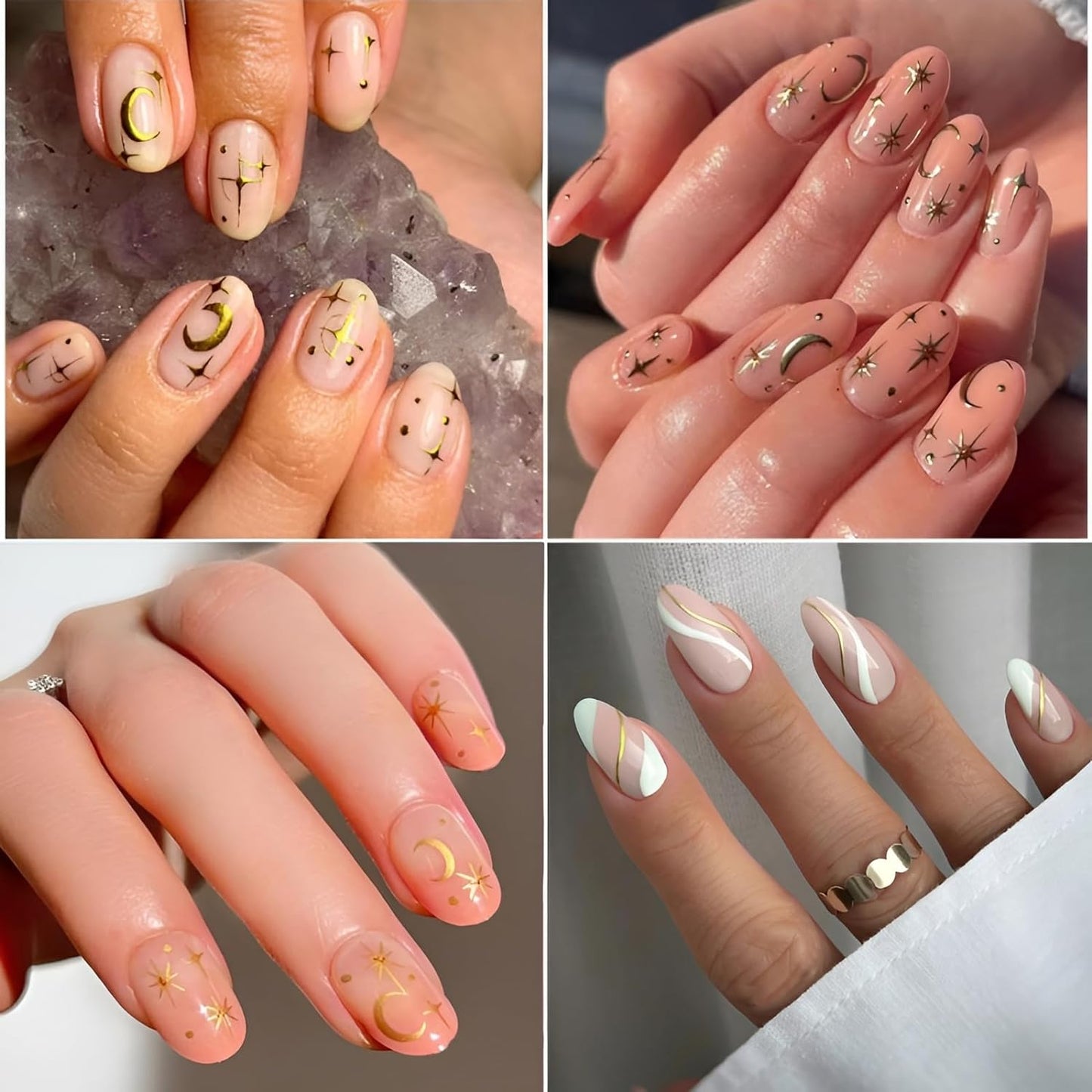 30 Sheets Gold Nail Art Stickers Gold Flower Butterfly Nail Stickers Star Line Self-Adhesive Nail Decals Acrylic Nails DIY Design Nail Supplies for Women and Girls