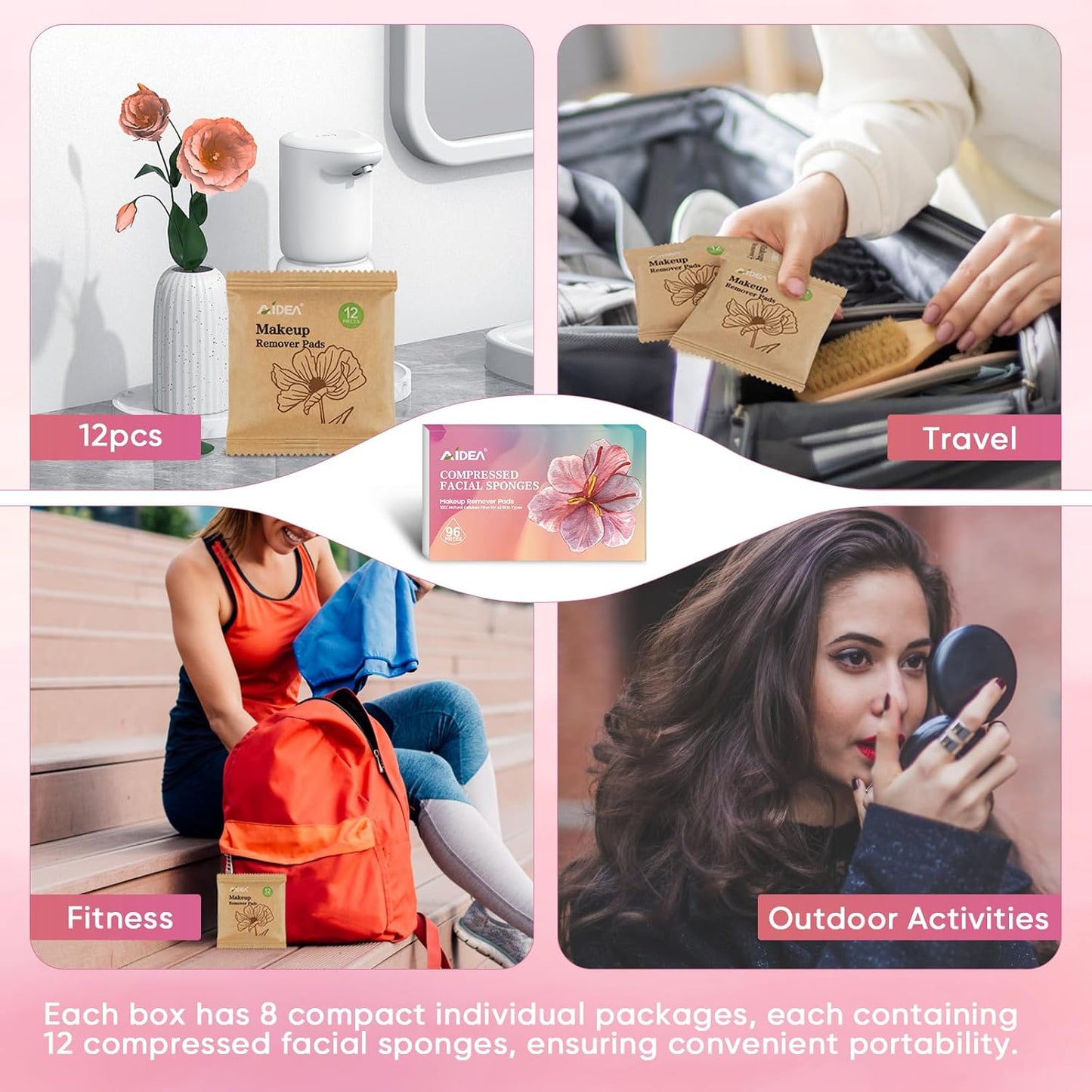 AIDEA 96Count Compressed Facial Sponges White, Reusable Makeup Remover Pads, Travel Essentials, Face Cleansing Pads, Natural Cellulose Cosmetic Spa Sponges for Facial Cleansing, Exfoliating Pads