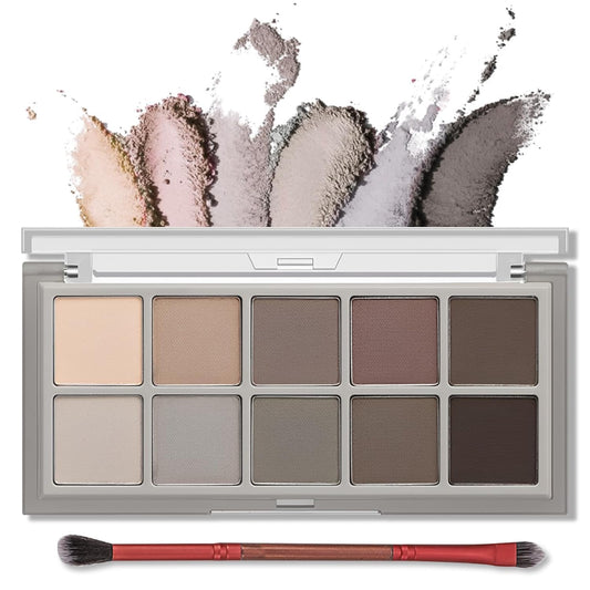 Erinde 10 Colors Matte Eyeshadow Palette, Grey Brown Eye Shadow Palette Makeup, Neutral Taupe Eye Makeup Pallet, Ultra-Blendable, Long Lasting Natural Nude Eyeshadow Pallete for Older Women, Cement