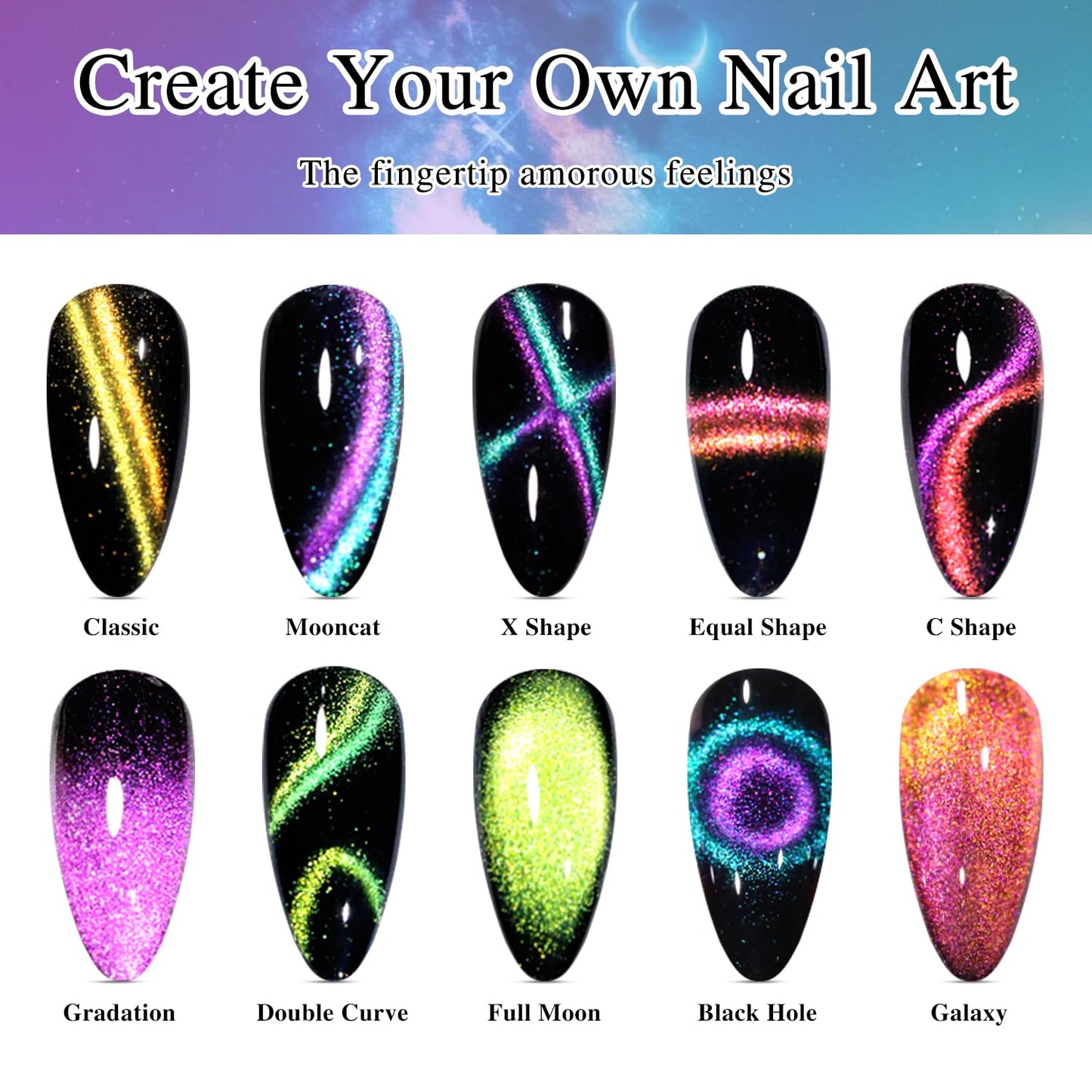 Double Rhythm 6 Colors Cat Eye Gel Polish Set Shimmer Glitter with Magnet Holographic Reflective Magnetic UV Nail Art Kit (6-Kit 27)