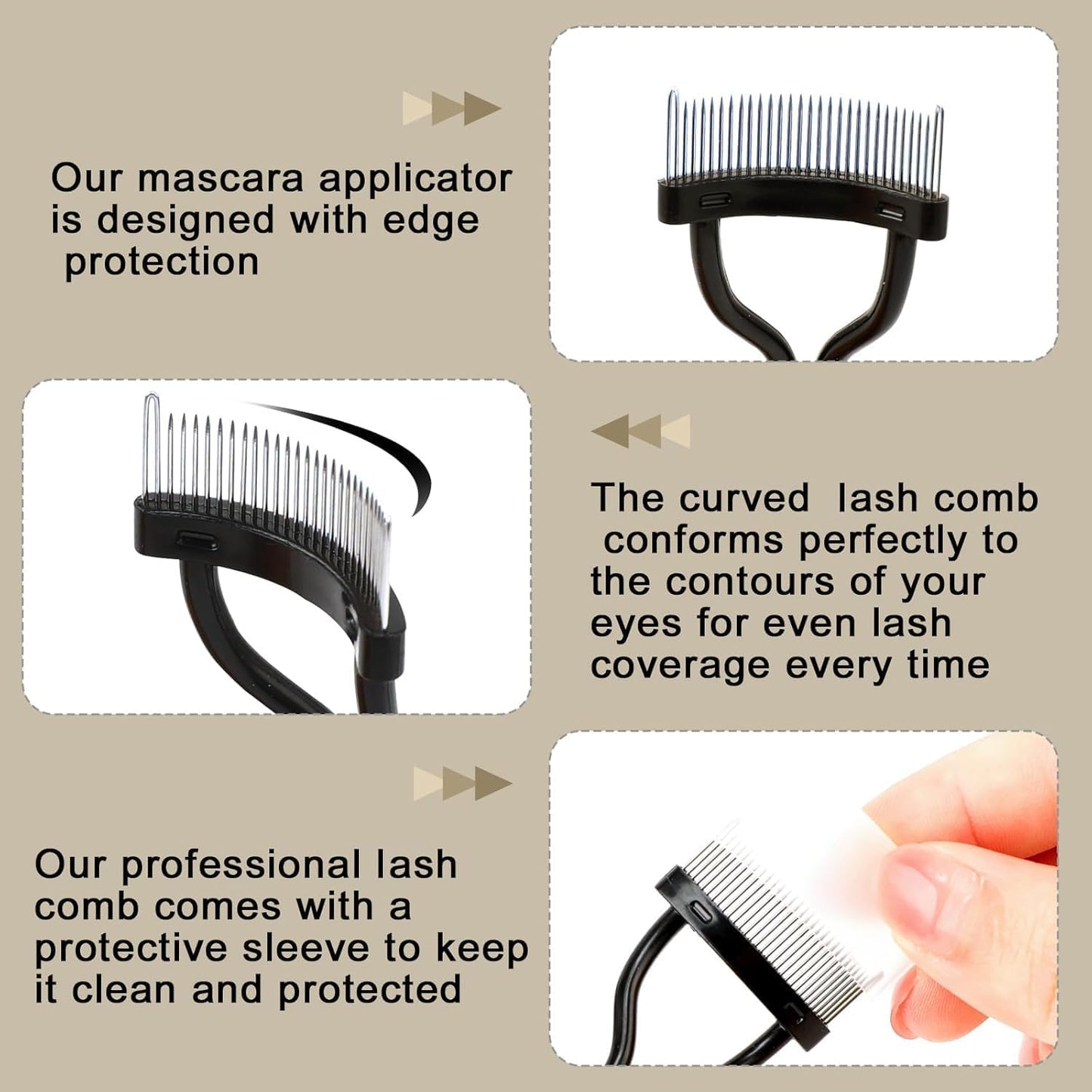 Docolor Eyelash Comb Eyelash Separator Tool Mascara Applicator Eyelash Brush Lash Separator Tool Comb Arc Designed Cosmetic Brushes Tool, with Comb Cover (Black)