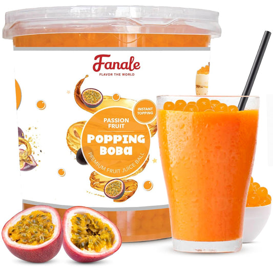 Fanale Popping Boba Pearls for Bubble Tea - 7 pound (Pack of 4) | Passion Fruit | Bursting Boba Pearls Bubble | Fruit Juice Flavor for Shakes, Dessert, Smoothie | FPB005-CS