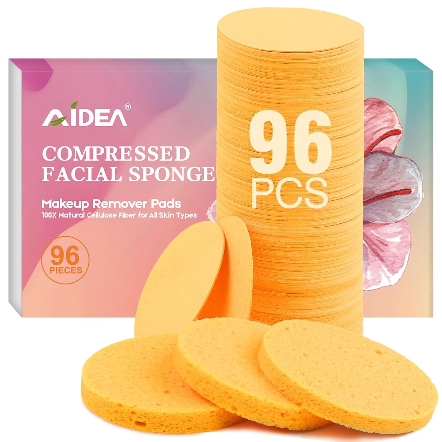 AIDEA 96Count Compressed Facial Sponges, Face Sponges for Cleansing, Cosmetic Makeup Sponges for Facial Cleansing, Facial Sponges for Washing Face, Exfoliating, Makeup Removal, Travel Essentials