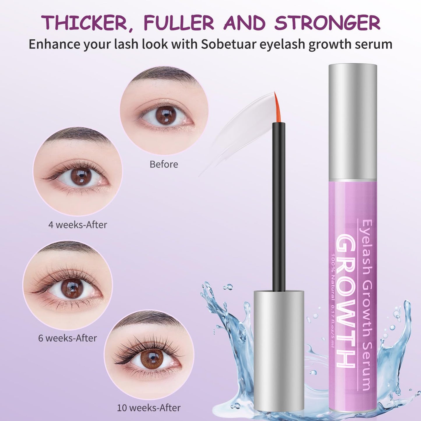 Eyelash Growth Serum Volumizing Lash Serum For Eyelash Growth Longer & Thicker Lash Enhancing serum With Natural Formula Vegan & Cruelty-Free (5mL)