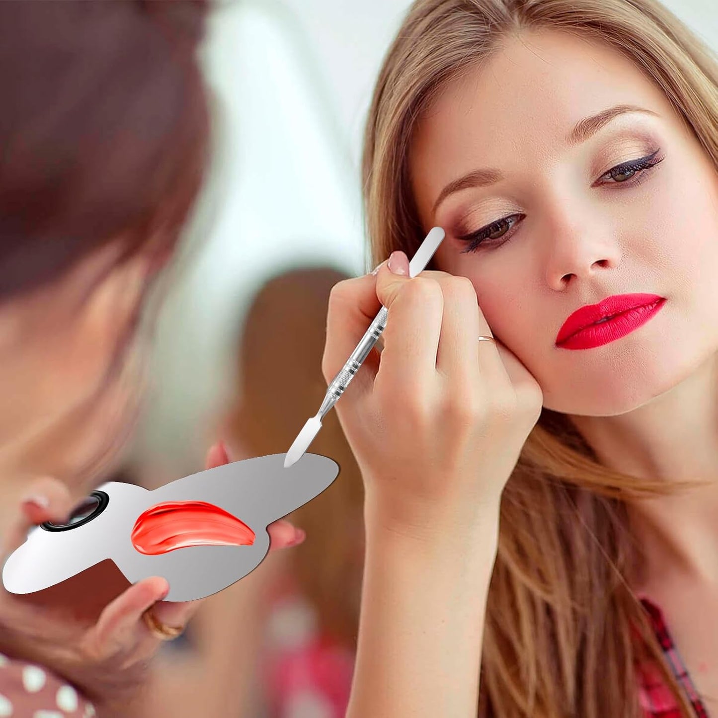 2 Pcs Stainless Makeup Mixing Palette,Tool for Mixing Foundation Nail-Art,Palette with A Stick,Storage Bag,Beauty Salon Color Cream Mixing Palette,Makeup Artist,Makeup Enthusiast (Butterfly Shaped)