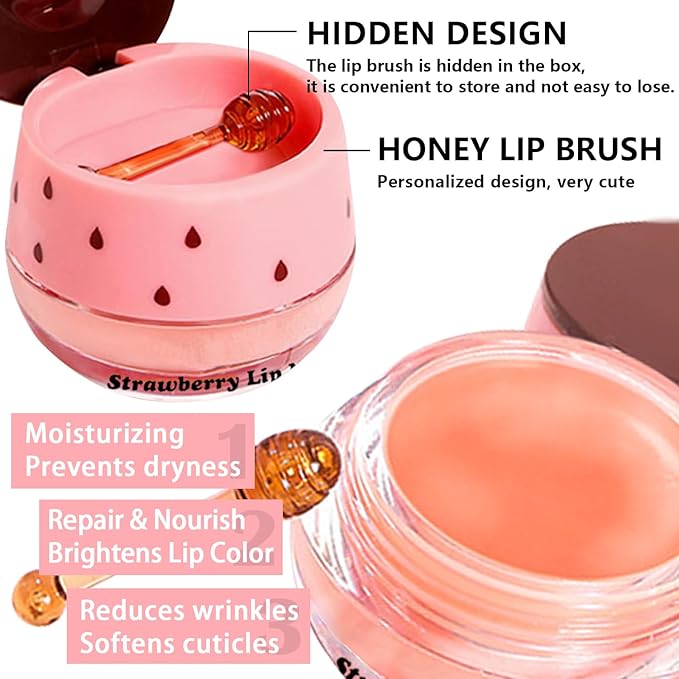 5 PCS Bee Balm Lip Balm Lip Mask Honey Pot, Lip Mask Propolis Moisturizing Lip Balm, Hydrating Prevention Dry and Cracked Lip Scrubs Exfoliator Lip Care (Strawberry&Watermelon&Honey&Apple Lime&Cherry)