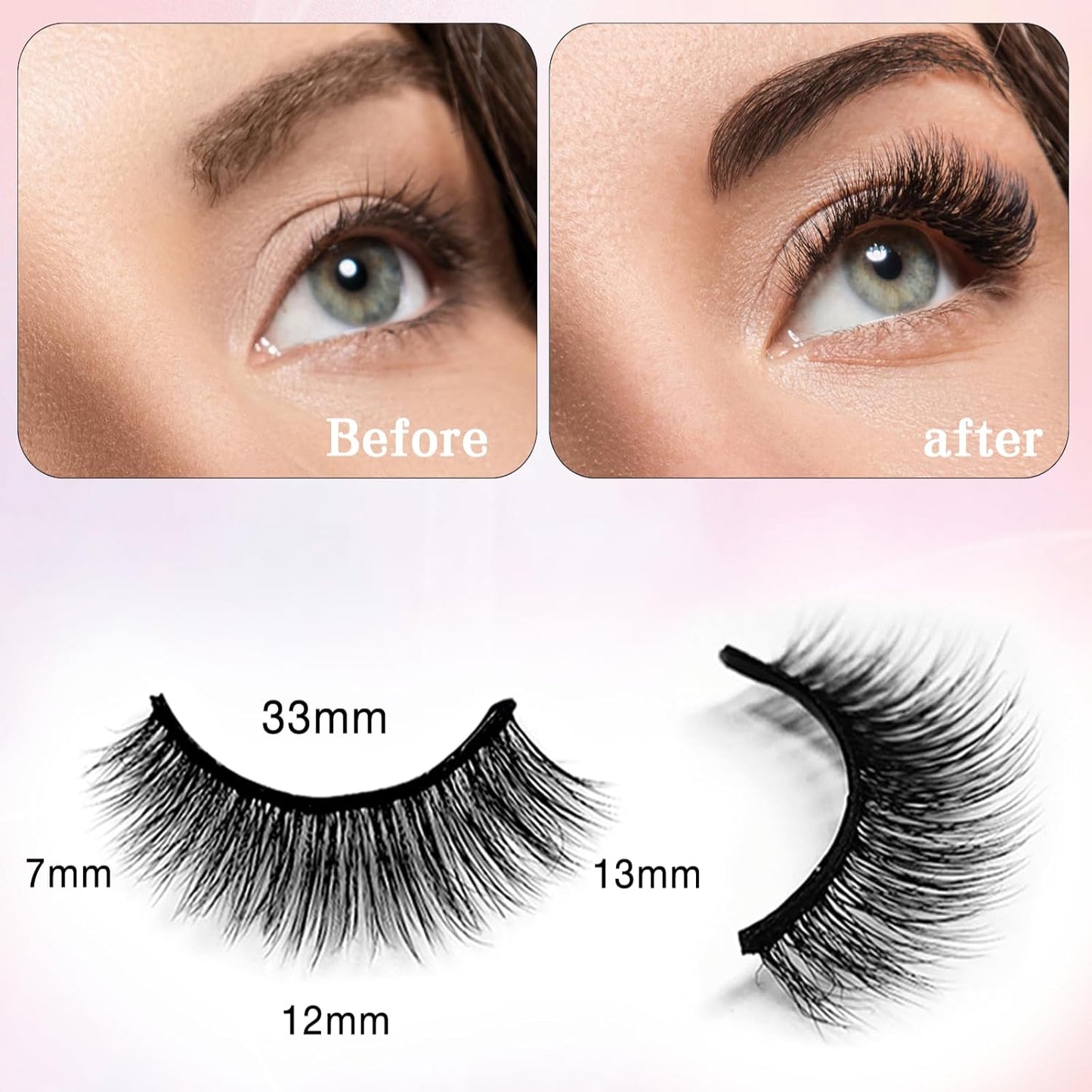 Self Adhesive Eyelashes Natural Look False Eyelashes Reusable Self Stick Lashes, No Glue Needed, 5 Pairs Long