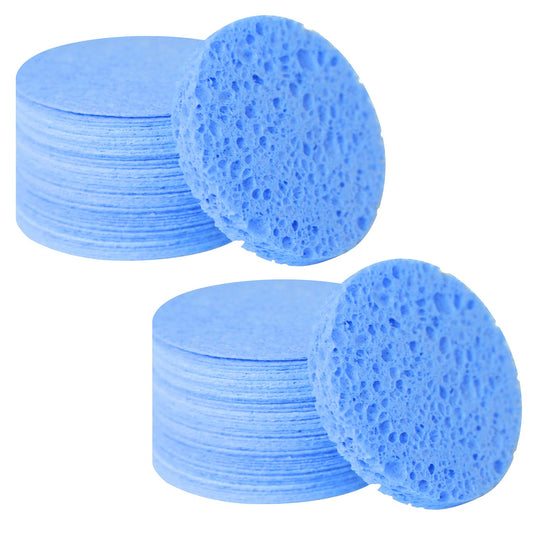 100-Count Facial Sponges Compressed Natural Cellulose Sponge Round Shape Face Sponge for Face Cleansing Exfoliating and Makeup Removal, Blue