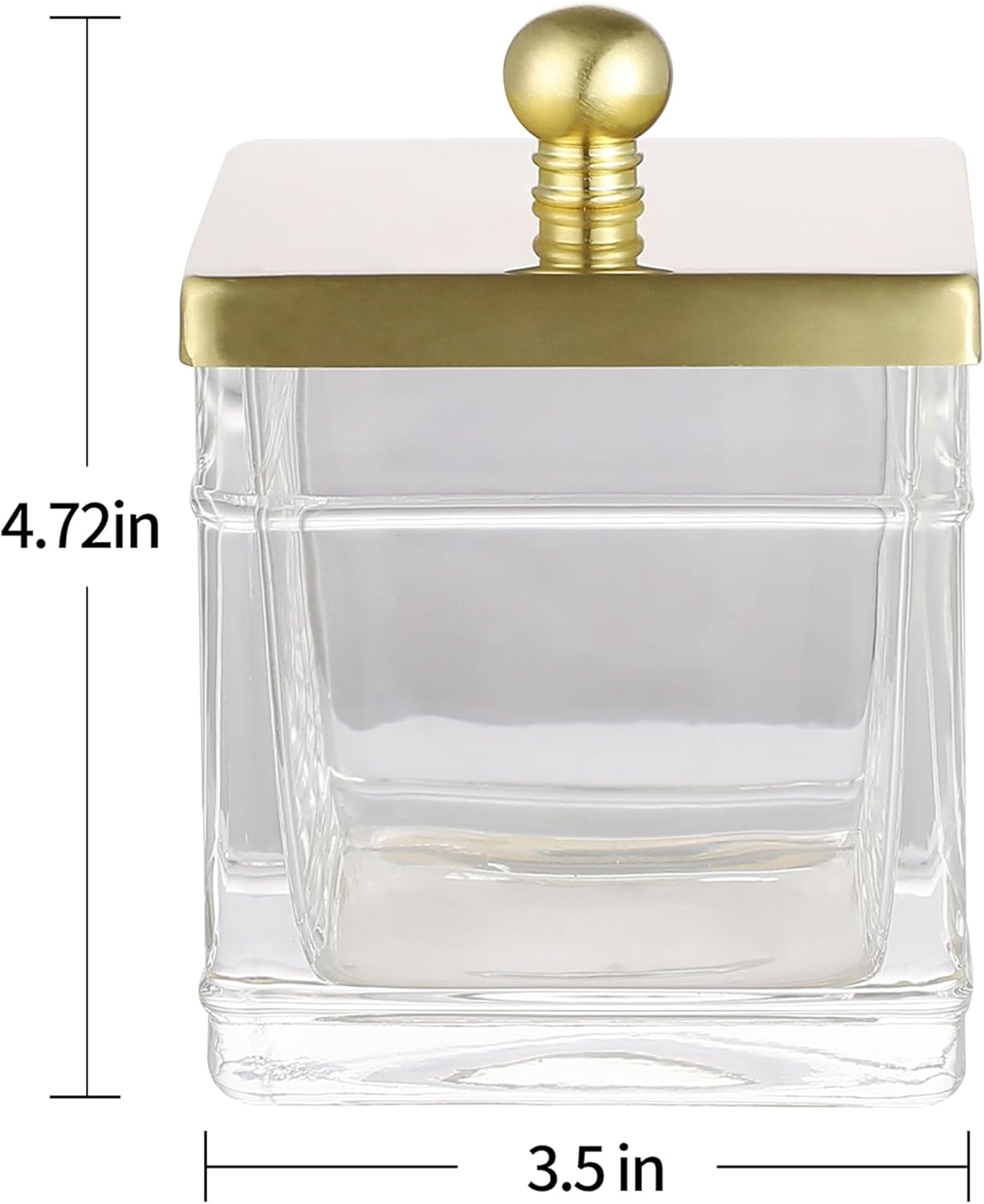 Glass Cotton Jar Holder 2 Pack– Brushed Gold Lid, Elegant Bathroom Storage Canister for Qtips, Cotton Balls, Floss, Makeup Organizer, Vanity & Bathroom Organization