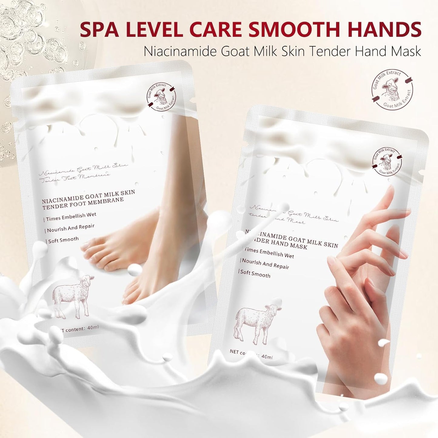 Hydrating Hand Foot Masks Set for Women Men,3 Pack Glove Mask for Dry Hand & 3 Pack Socks Mask for Dry Cracked Feet（Milk）